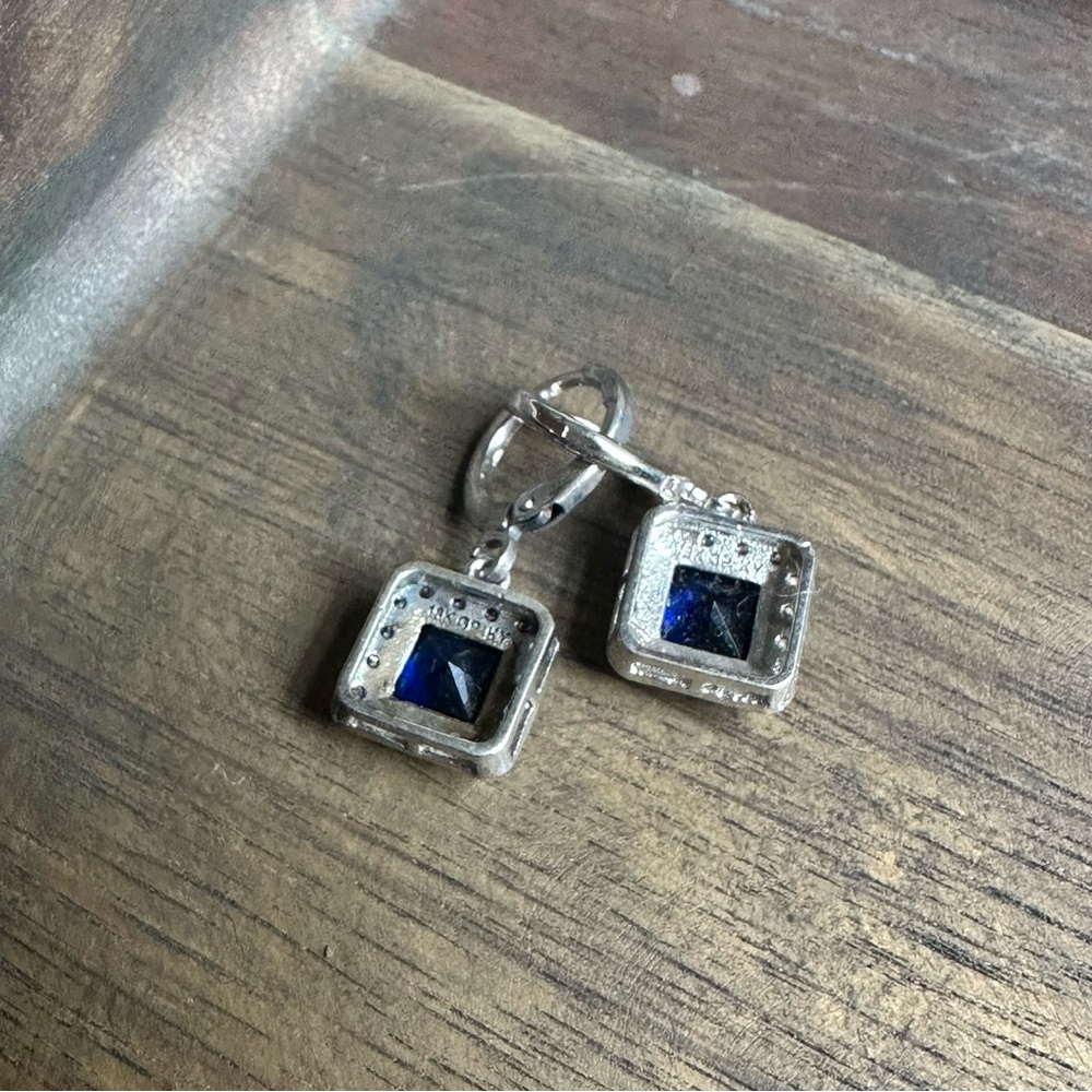 18k GP stamped lab made sapphire earrings - Picture 11 of 11